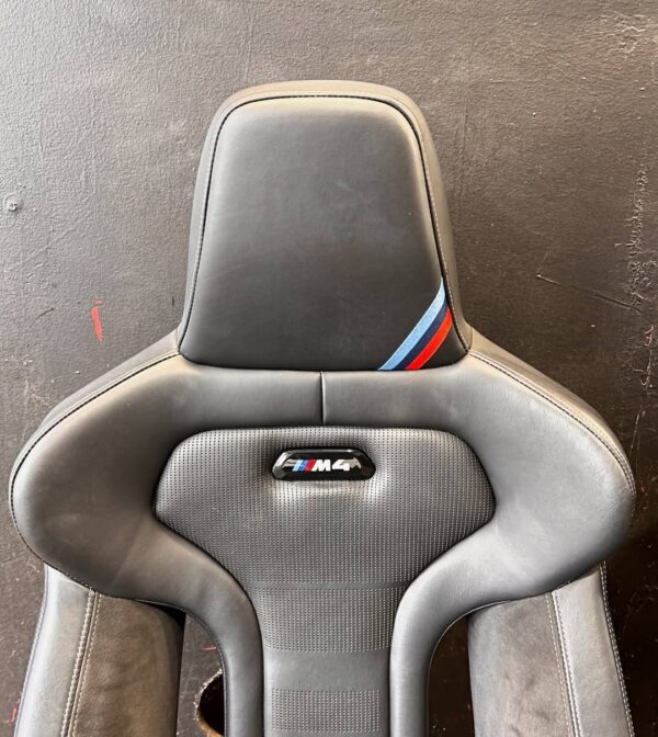 BMW F82 M4CS Front Seate  These are out of a 2019 F82 M4CS.  Alcantara and Leather with comp cutout. Heated power seats. Fits F chassis coupe only. Plug and play for F82 M4. Driver side seat belt buckle needs to be replaced. - Image 7